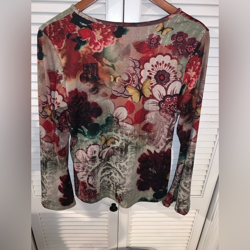Vintage Floral Long Bell Sleeve Blouse Made in USA - Picture 4 of 5